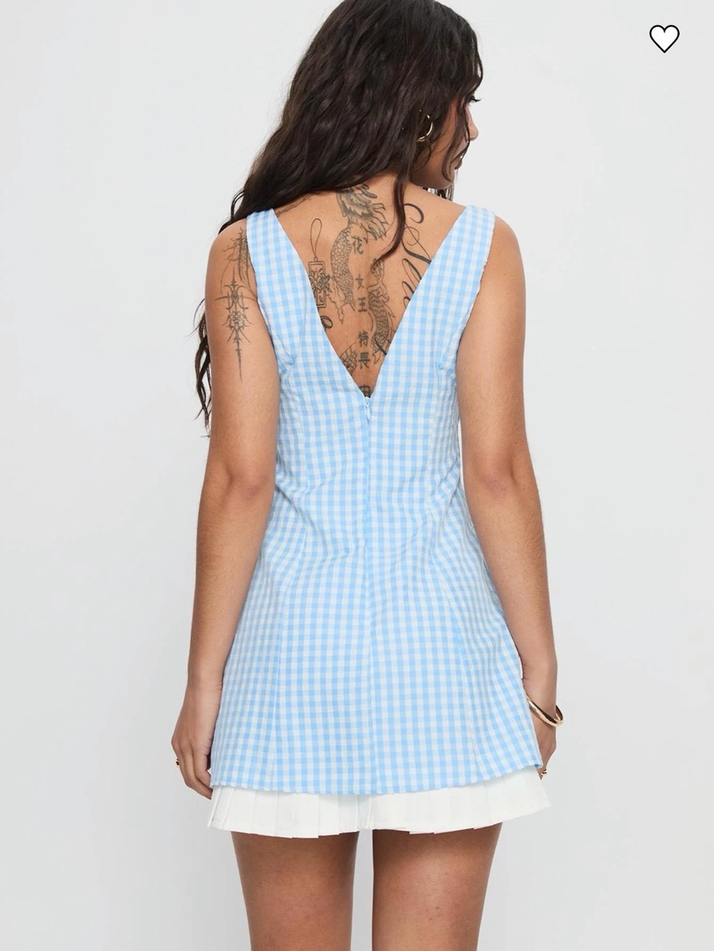 Light Blue Gingham V-Neck Sundress with White Hem - Picture 5 of 5